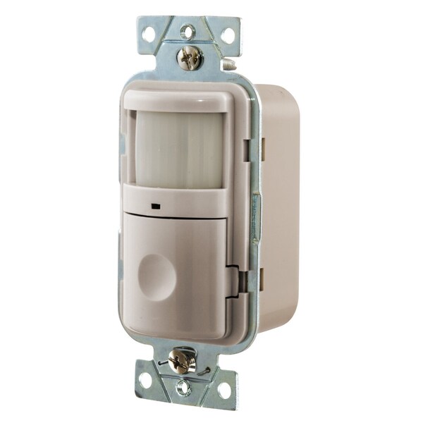 Occupancy Snsr Wall Swtch, Passive Infrared Motion Snsr, Manual/Auto On, Manual Adjust, 120/277V AC